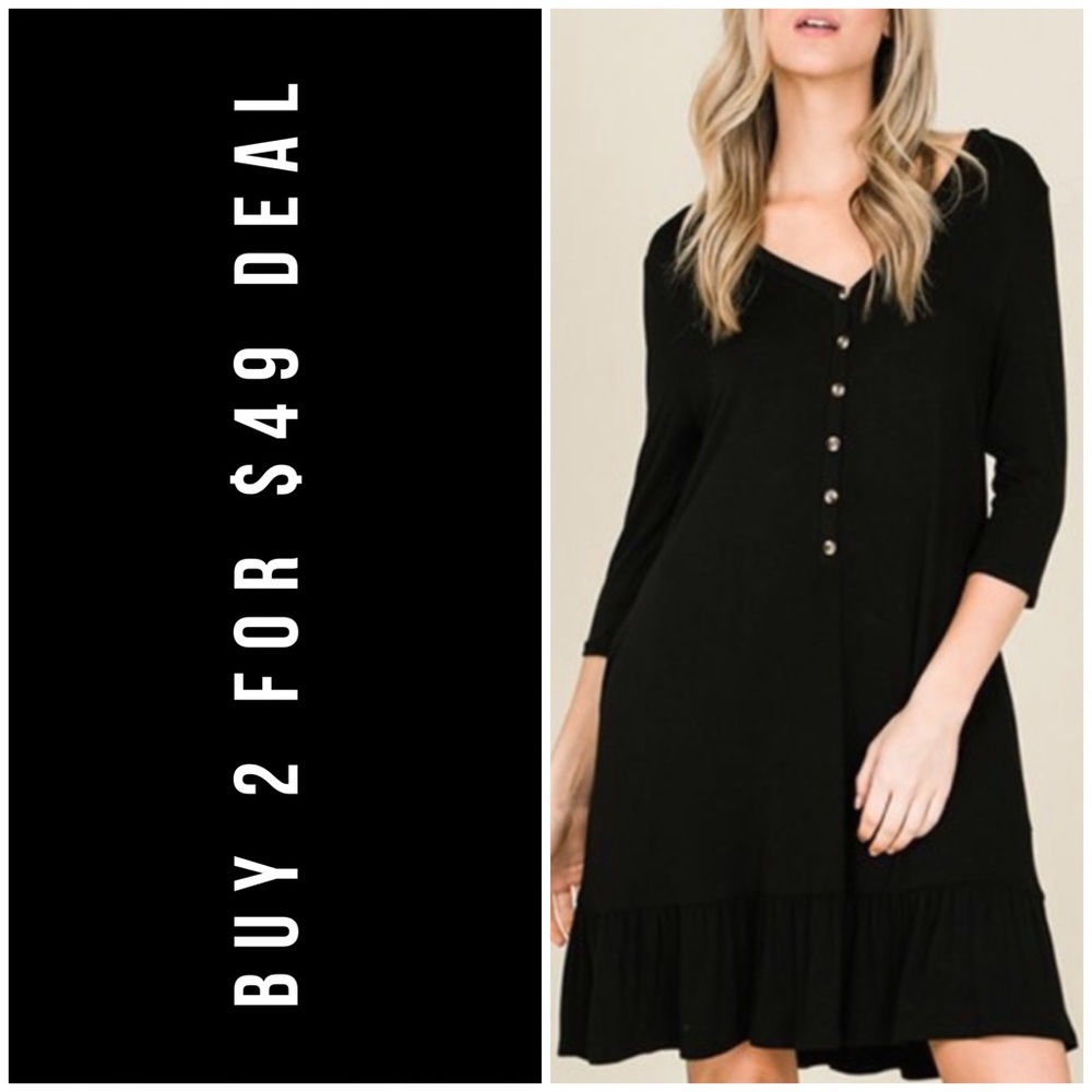 ☀️BLACK BUTTON DOWN RUFFLED DRESS